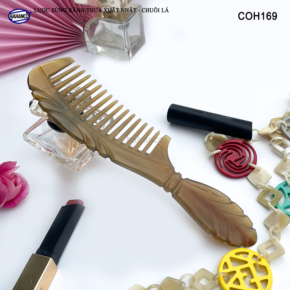Lược Sừng Răng Thưa Chuôi Lá chải tóc, xoăn, rối, xù, mát xa đầu - COH169
