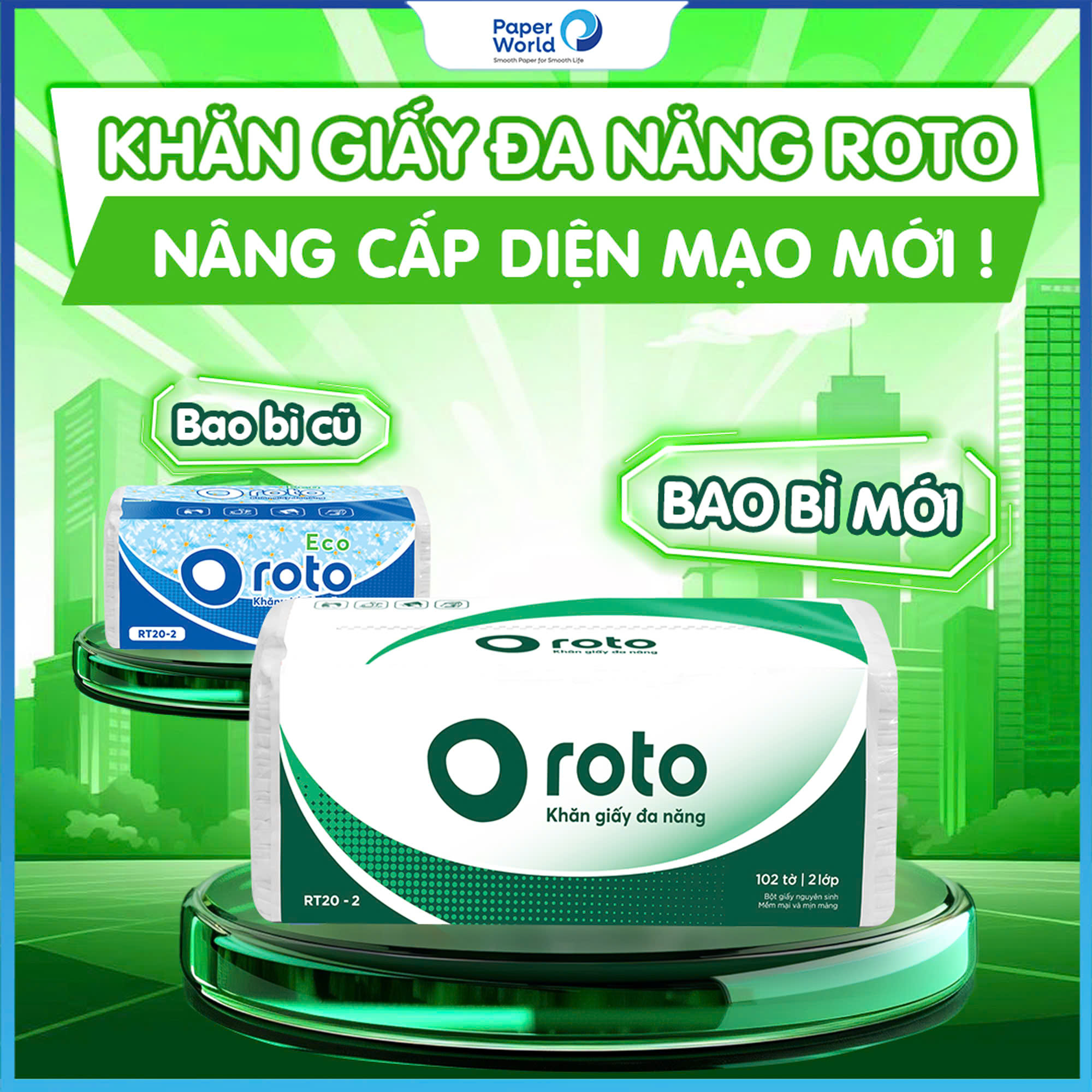 Combo 20 Gói Khăn Giấy Lau Tay Roto Eco20 - 2 Hai Lớp 100 Bột Giấy Nguyên Sinh, Dài 20Cm, Họa Tiết Chấm Bi Xốp, Thấm Hút 2 Chiều, Gồm 102 Tờgói