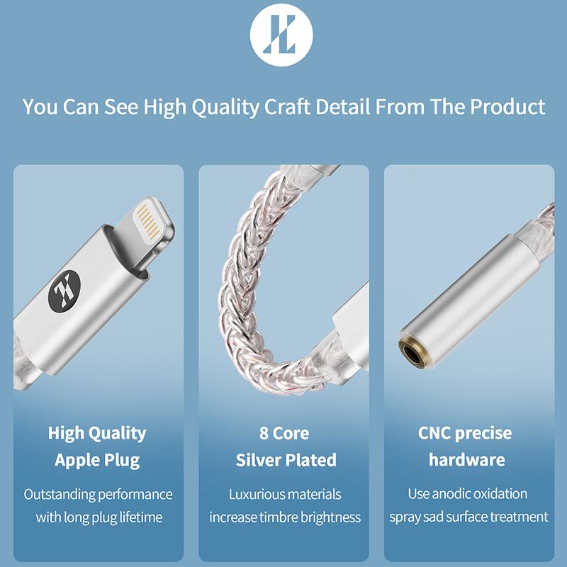 JCALLY JM35L USB Light-ning Sang 3.5mm DAC ES9038Q2M Hifi Adapter Giải Mã Amp Cáp Âm Thanh Kỹ Thuật Số 32bit/384KHz