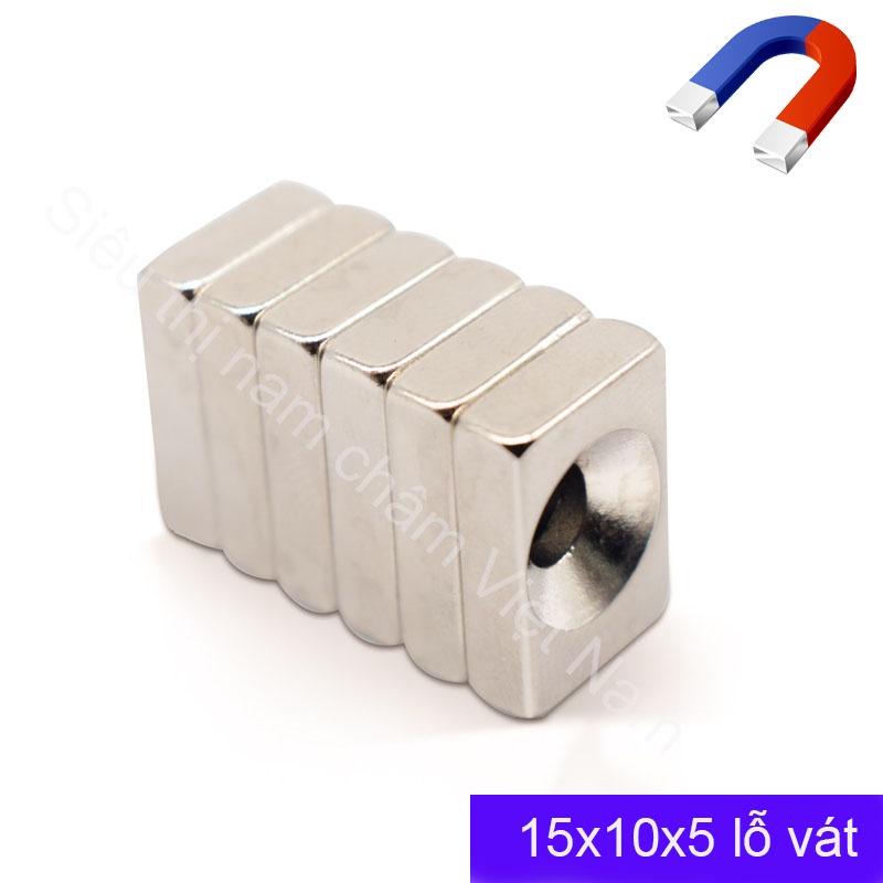Nam châm hình chữ nhật lỗ vát 15x10x5mm set 5 viên