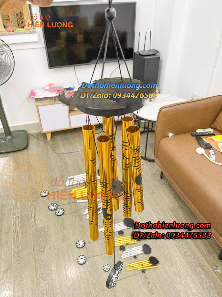 Chuông Gió Bát Quái 05 Ống Bằng Nhôm Nguyên Chất Các Cỡ - Đồ Thờ Hiên Lượng