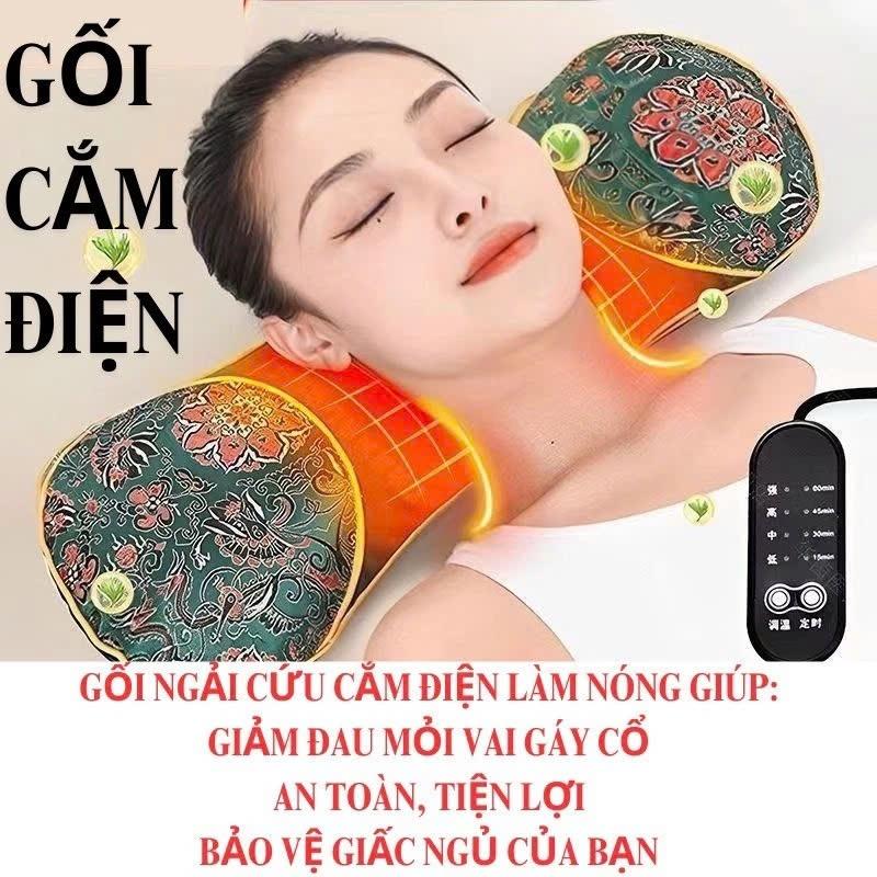 Gối Ngải Cứu Cắm Điện Giảm Đau Vai Gáy Cổ Gối Kê Cổ Thảo Dược Hương Thơm Thảo Mộc