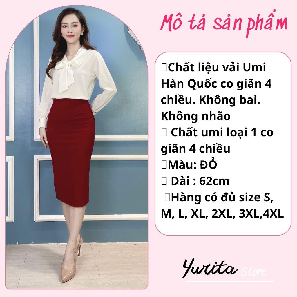 Chân Váy Bút Chì Màu Đỏ Yurita Qua Gối Dáng Dài Xẻ Sau Chất Vải Umi Hàn Quốc Co Giãn 4 Chiều Cao Cấp, Cực Tôn Dáng