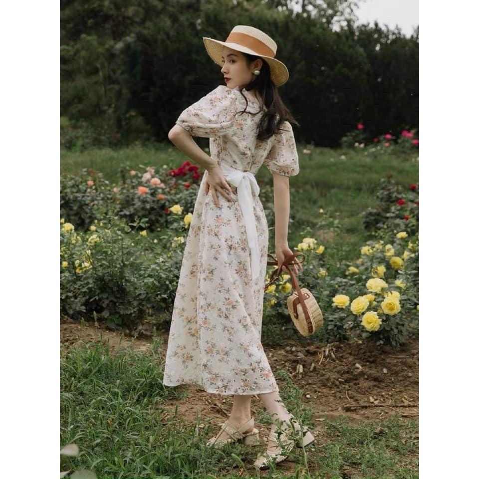 Váy hoa cổ vuông | Floral midi dress