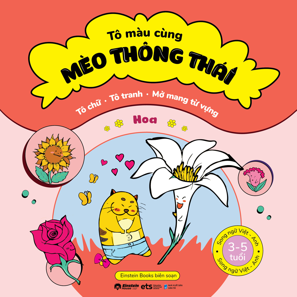 Sách - Tô Chữ - Tô Tranh - Mở Mang Từ Vựng Cho Bé 3-5 Tuổi: Tô Màu Cùng Mèo Thông Thái - Hoa 16K