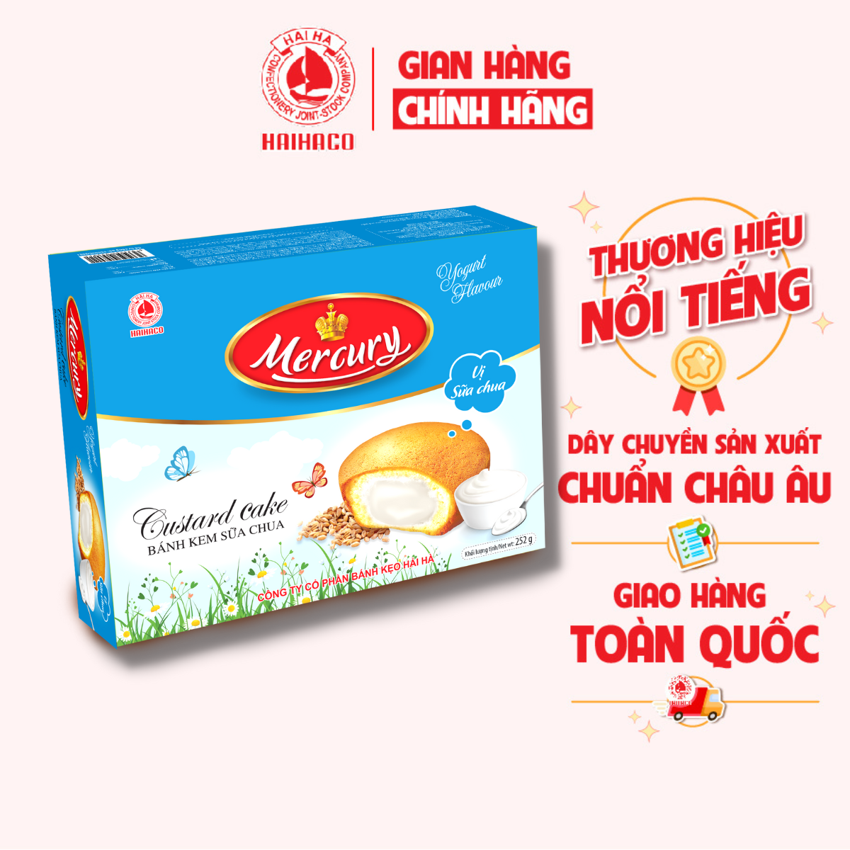 Bánh Nhân Trứng Vị Sữa Chua Mercury HẢI HÀ (Hộp: 252g) - Hàng chính hãng