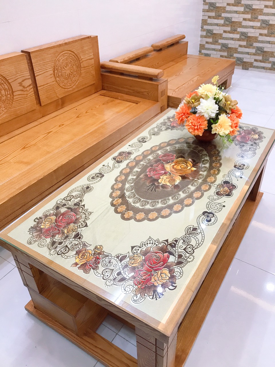 Khăn trải bàn rộng 60cm dài 120cm hoa văn nổi 3D sang trọng