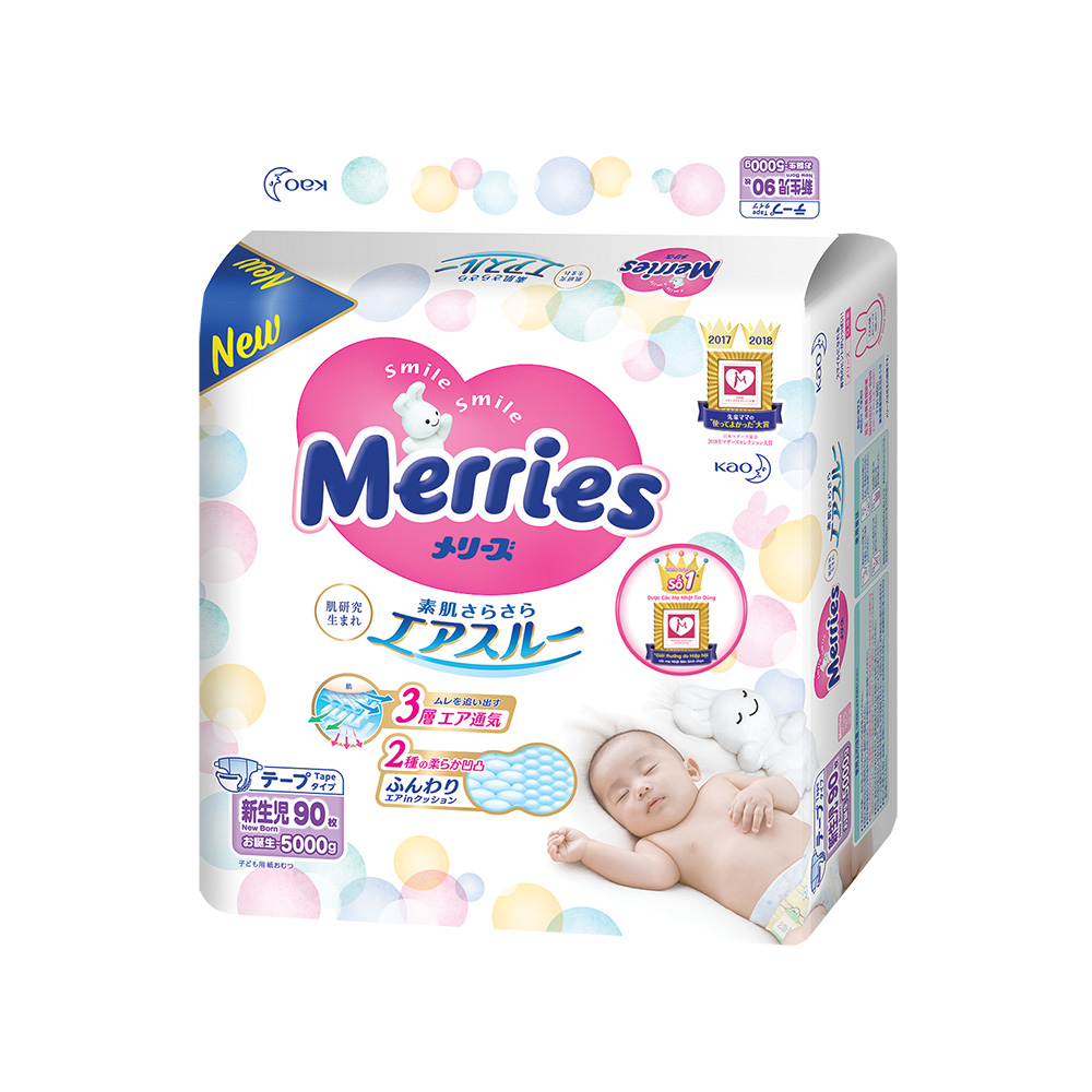 Tã/Bỉm Dán Merries Size NB 90 miếng (dành cho bé sơ sinh - 5 kg)