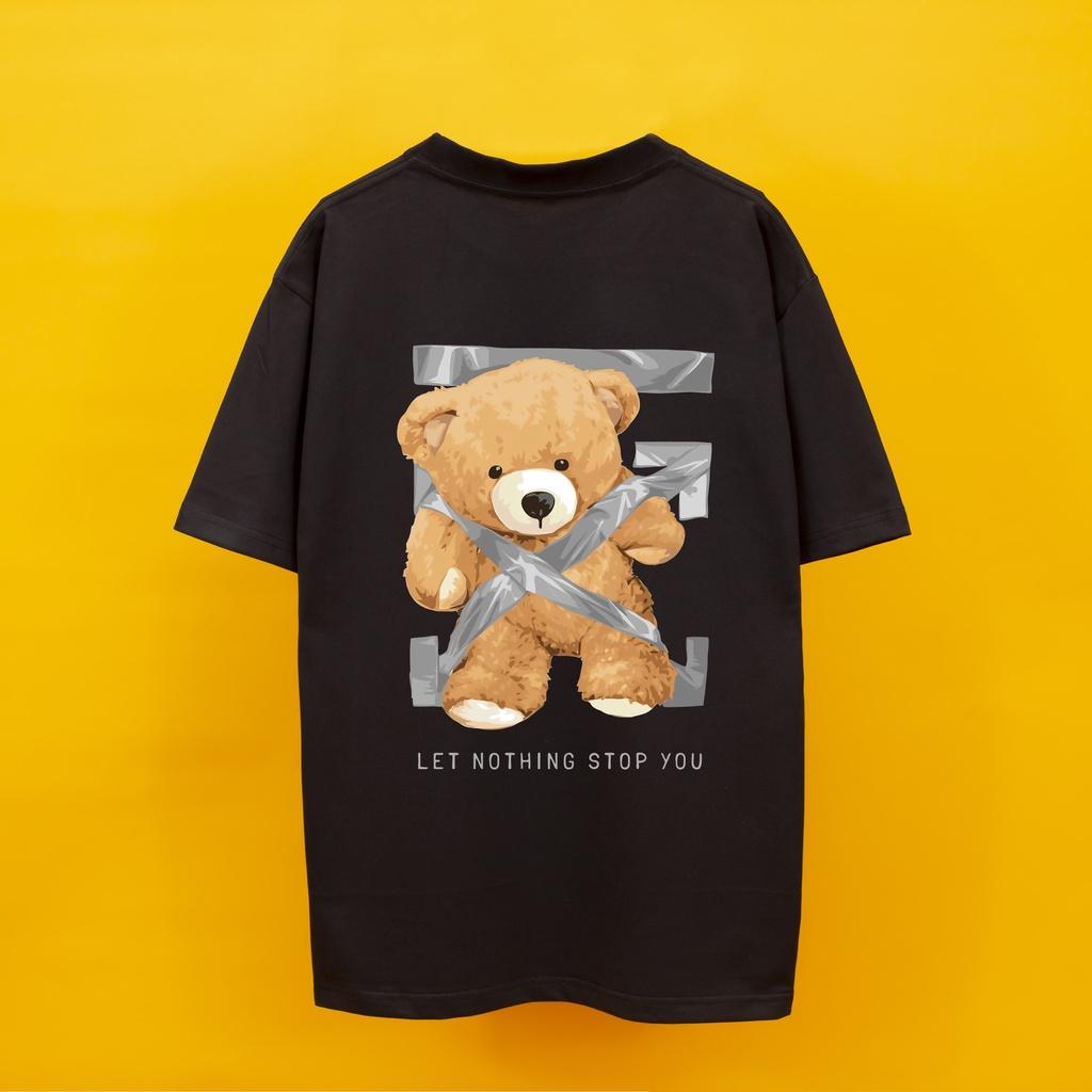 Áo thun tay lỡ GẤU DÁN Hogoto shop , Áo thun unisex nam nữ from rộng oversize chất liệu cotton
