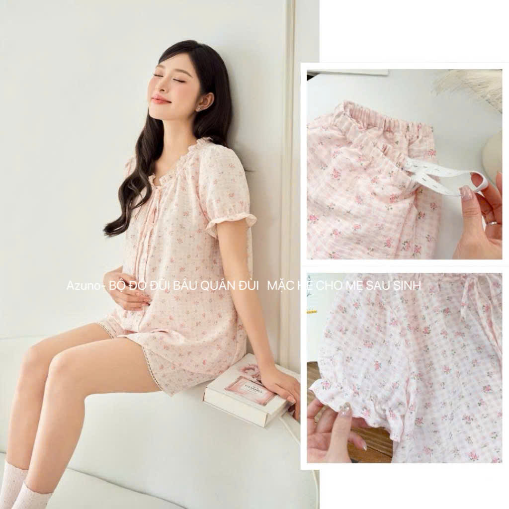Bộ Đồ Bầu Đùi Chất Đũi Mát Mặc Hè Cho Mẹ Sau Sinh