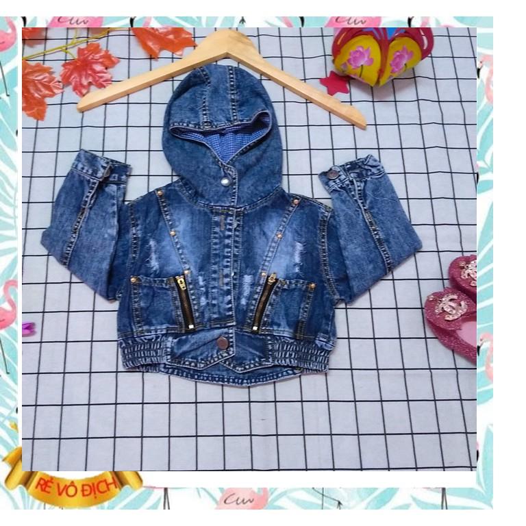 Áo khoác jean thời trang cao cấp chất jean mềm mại, có nón cho bé gái từ 8kg đến 20kg