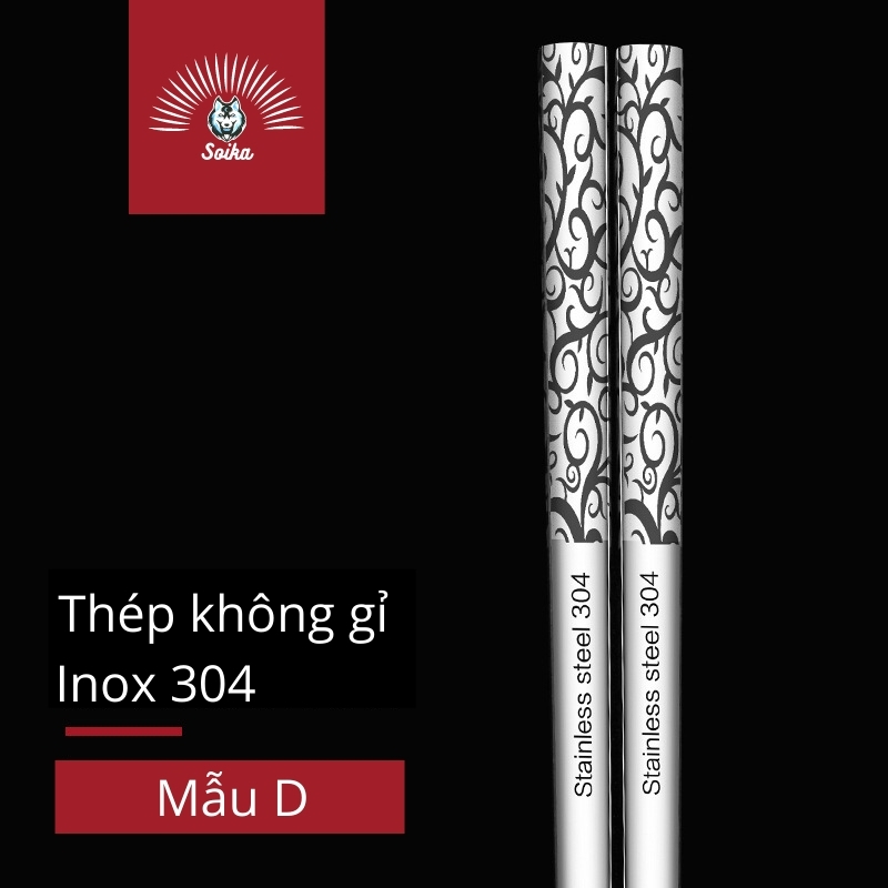 Đũa Vuông Inox 304 Chống Trượt Soika - Hộp 10 Đôi 