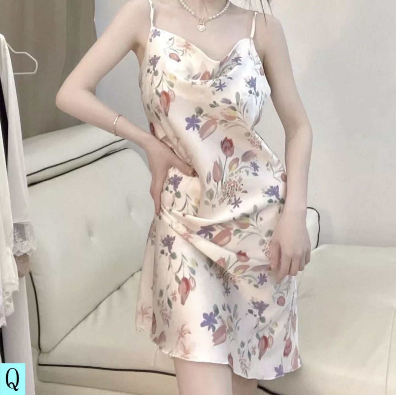 Đầm lụa 2S cổ đổ Quảng Châu cho nữ DN710