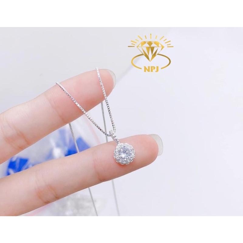 Dây chuyền bạc nữ mặt tròn gắn đá trắng nổi bật, sáng bóng chất liệu Bạc Ta -Bạc npj