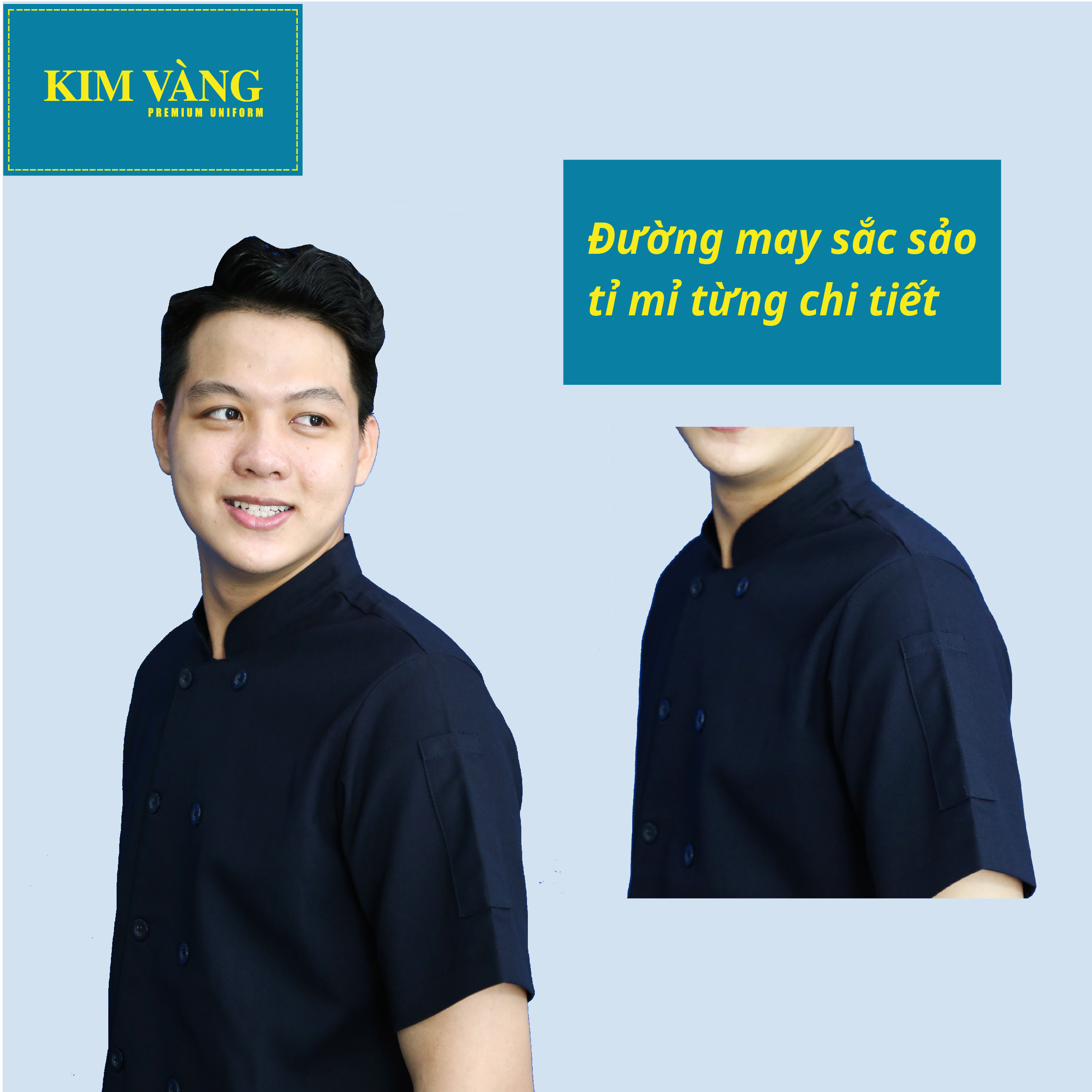 [KIM VÀNG] Áo bếp đồng phục tay ngắn chất liệu Kaki thun thoáng mát- Màu xanh đen mẫu 01