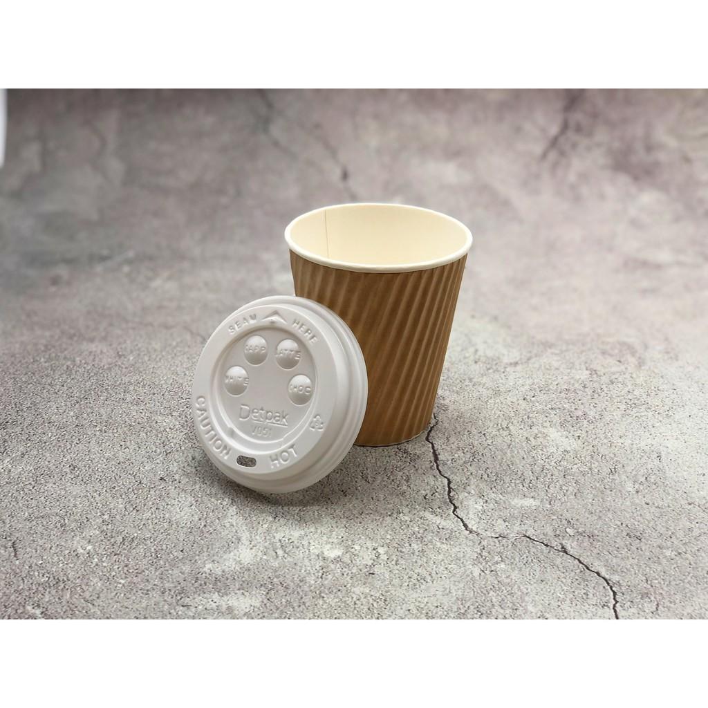 Set 40 cái_Size 8oz_Ly giấy 2 lớp lượn sóng màu và nắp button màu trắng đồ uống nóng