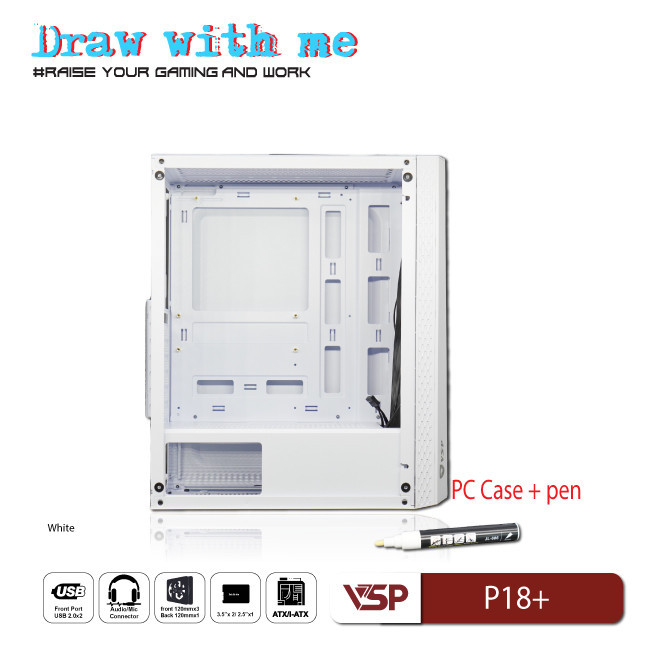 Vỏ Máy Tính Case VSP P18+ Trắng – Hàng Chính Hãng