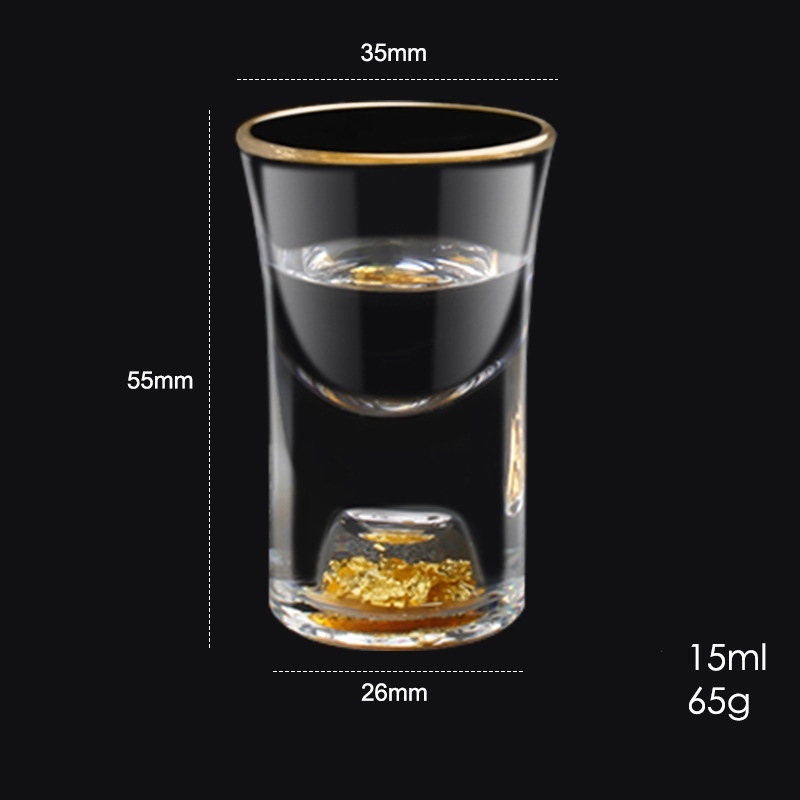 ( Hàng Cao Cấp ) Bộ 6 ly rượu Shot thủy tinh viền mạ vàng chứa vàng tấm cao cấp _ 15ML