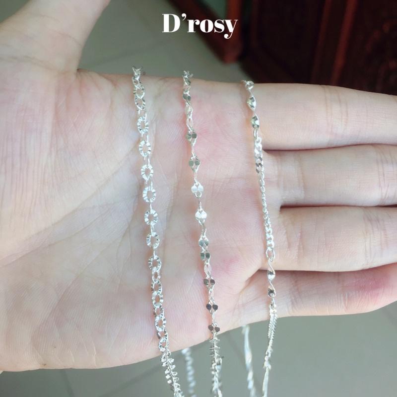 Dây chuyền chữ O phay, dây xoắn k phay, dây dẹt xoắn cho bé yêu dài 36-37 cm chuẩn bạc ta nguyên chất