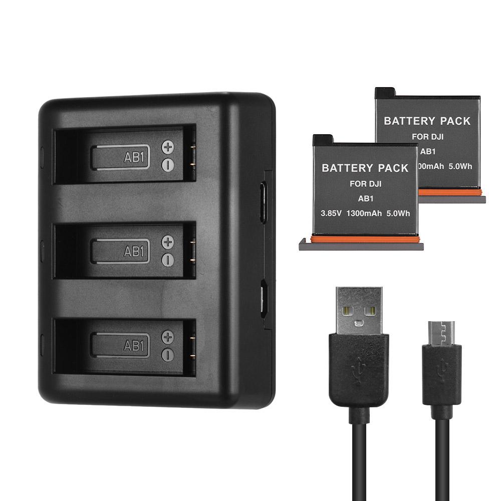 Charging Kit Triple Channel Charger with 2pcs 1300mAh Rechargeable Li-ion Batteries USB Charging Cable for DJI OSMO