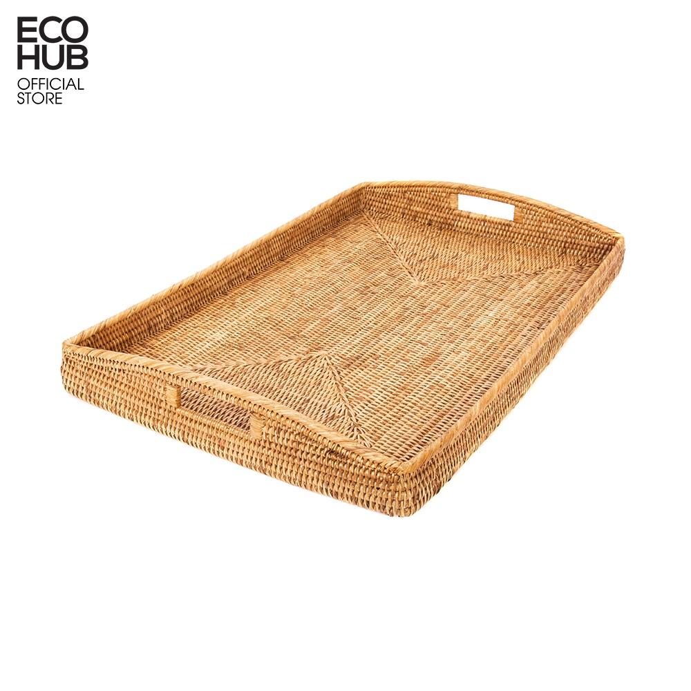 Khay mây chữ nhật ECOHUB có tay cầm đựng hoa quả, đồ ăn, decor dành cho khu nghỉ dưỡng (Rectangular Rattan Tray) E00212