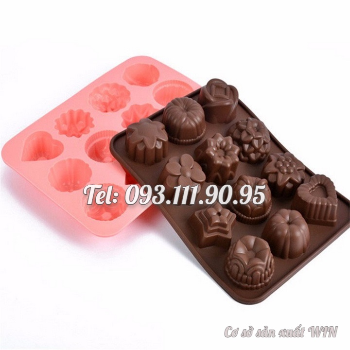 Khuôn silicon làm bánh, rau câu, socola 12 hoa tổng hợp - Mã số 1096