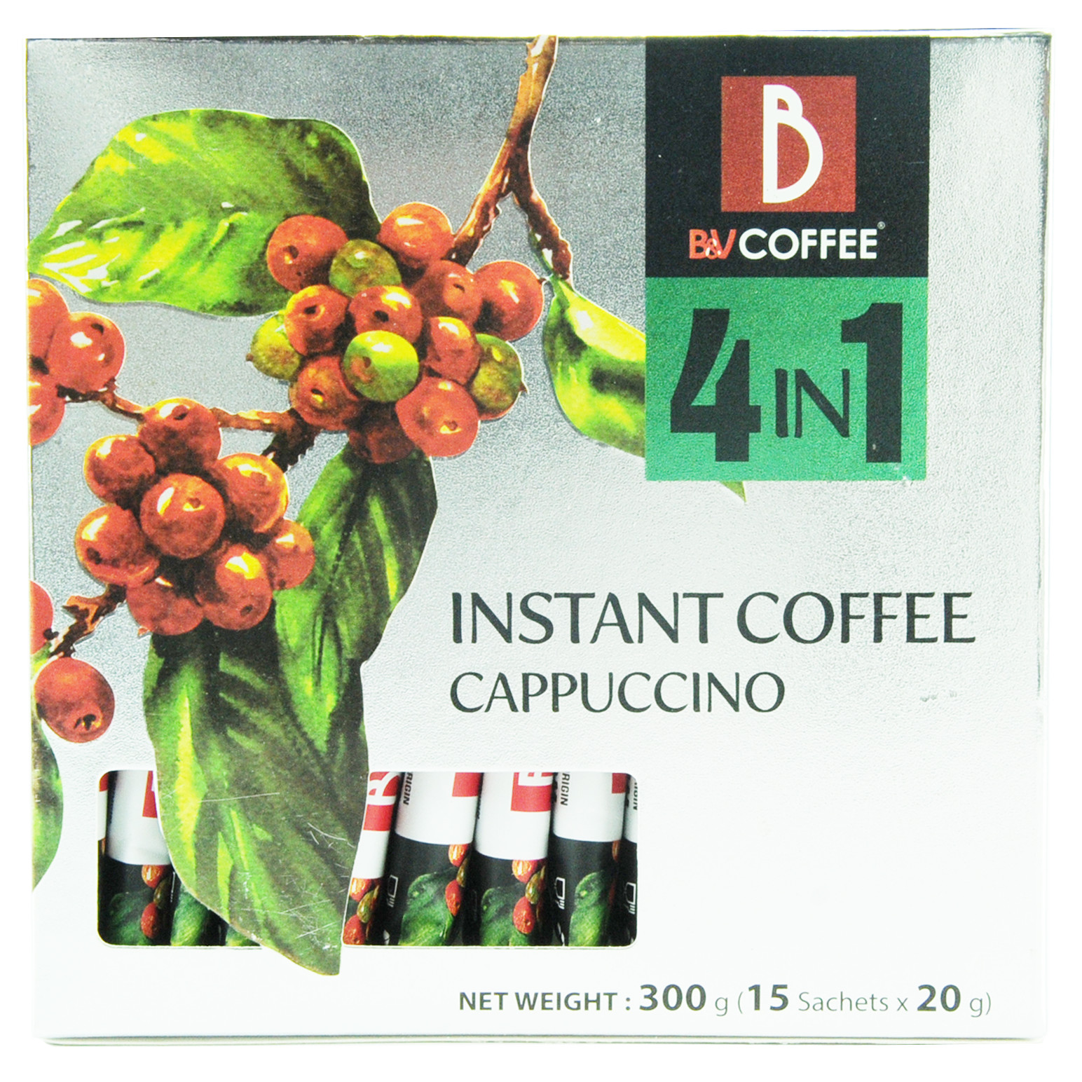 Cà phê hòa tan 4 in 1 Cappuccino B&amp;V Coffee - Hộp 15 gói x 20g - Hương vị chuẩn gu Italian