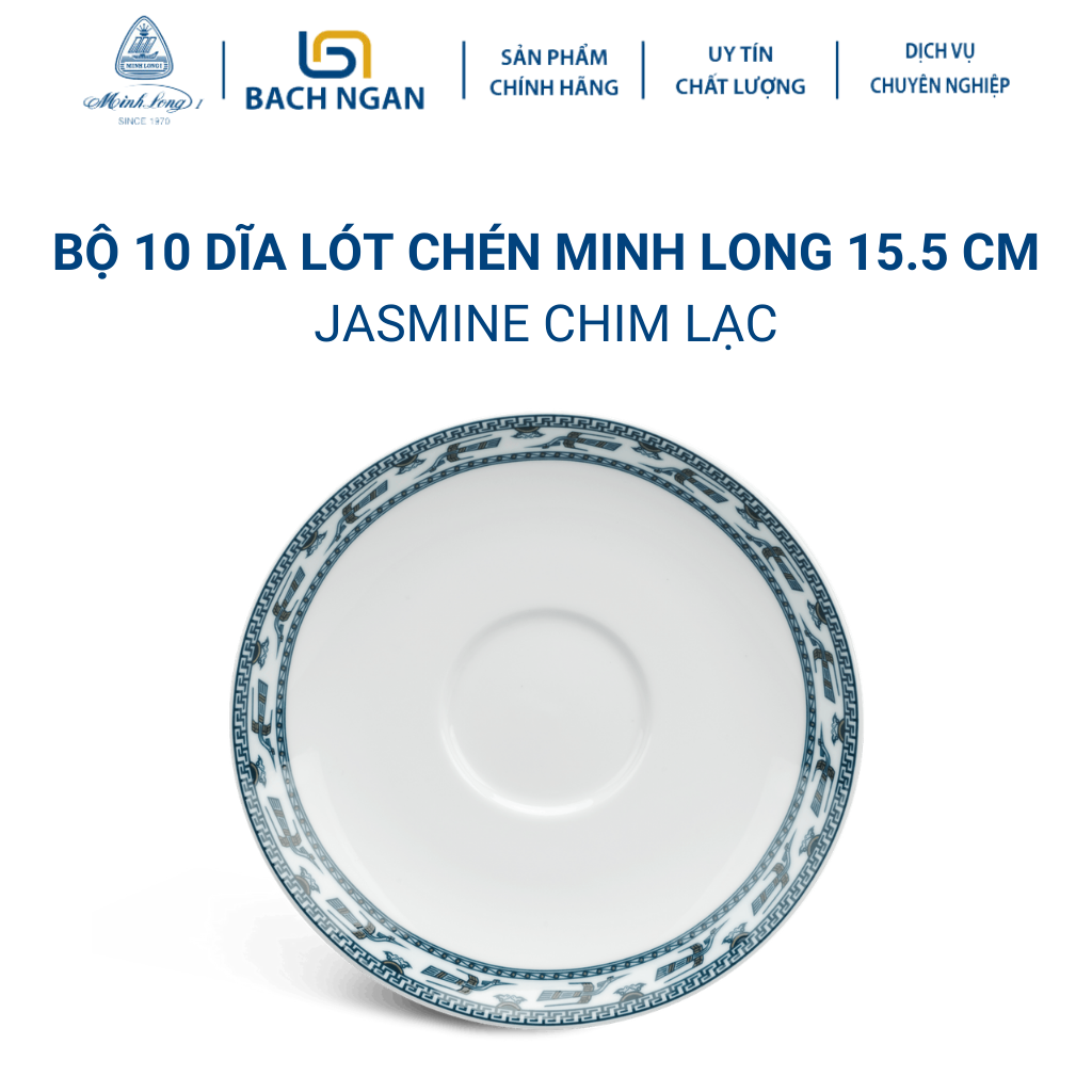 Dĩa lót chén Minh Long 15 cm Jasmine Chim Lạc Bằng sứ, Hàng Đẹp, Cao Cấp, Dùng Trong Gia Đình, Đãi Khách, Tặng Quà Tân Gia