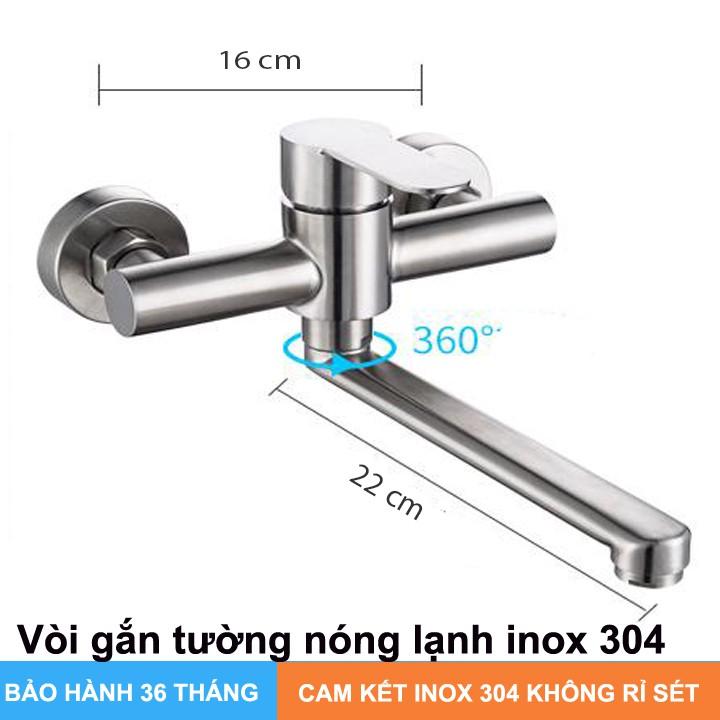 Vòi Rửa Chén Bát Nóng Lạnh Gắn Tường OS633 Inox 304 Nguyên Khối Cần Xoay 360 Độ - Bảo Hành 3 Năm Toàn Quốc