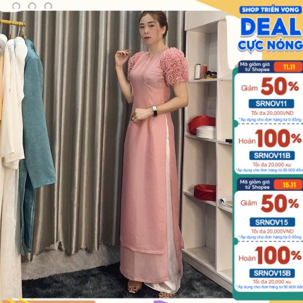 Áo dài tơ óng ánh kim cao cấp thiết kế tay mới hiện đại