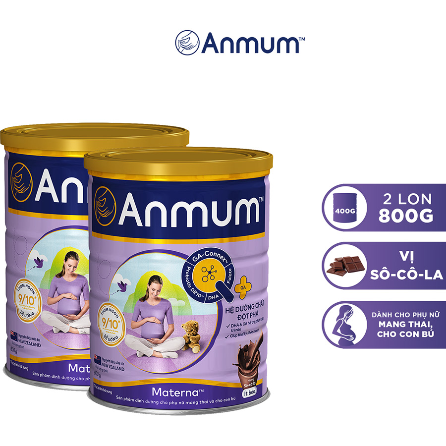 Combo 02 Sữa Bột Dành Cho Mẹ Bầu Anmum Materna Hương Chocolate 800g  - Tặng chảo Elmich