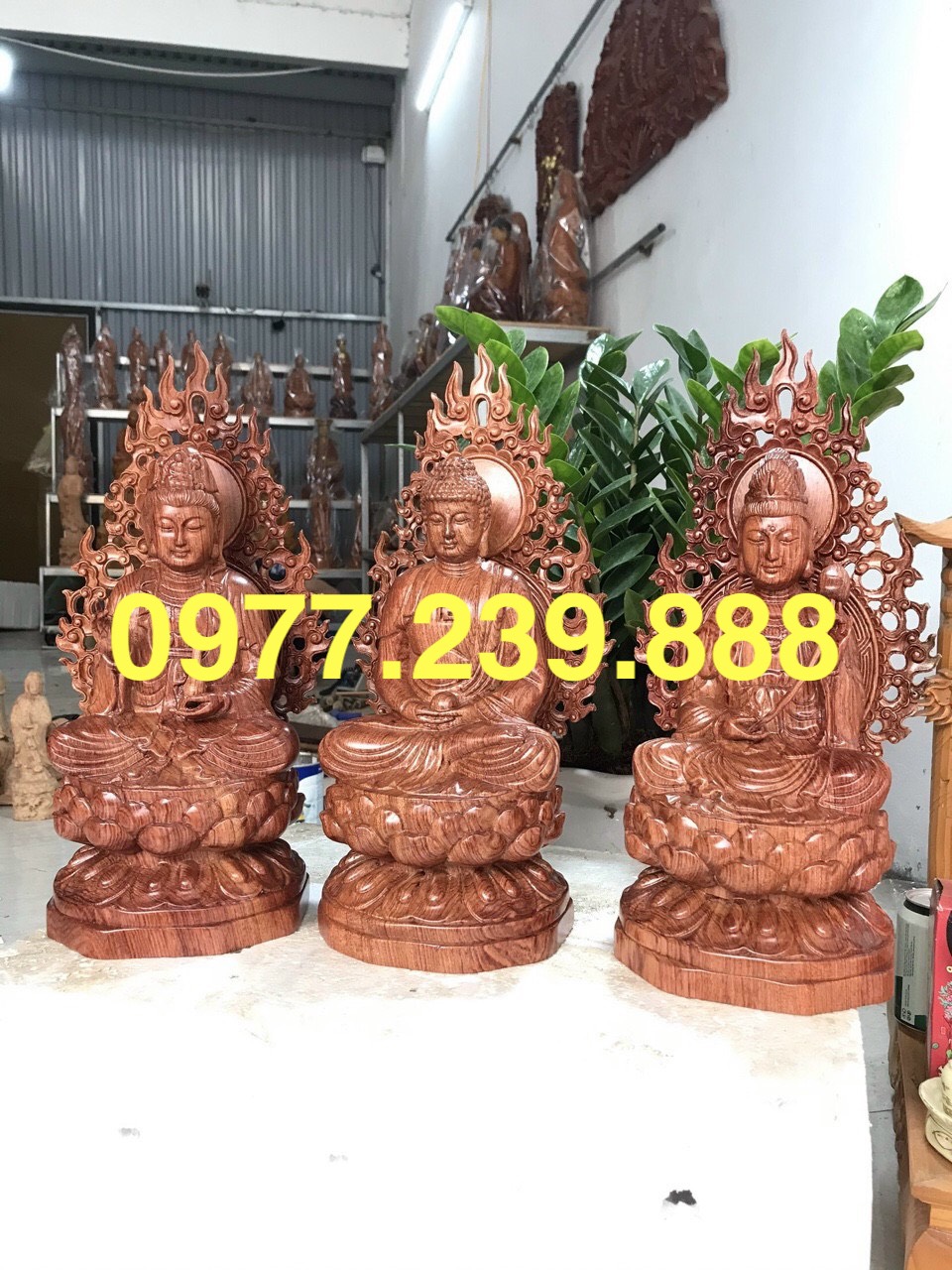 Tượng tam thánh gỗ hương 60cm