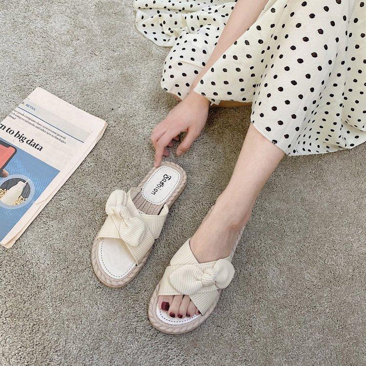 Dép Sandal Nữ Đế Bằng Trang Trí Nơ Thời Trang