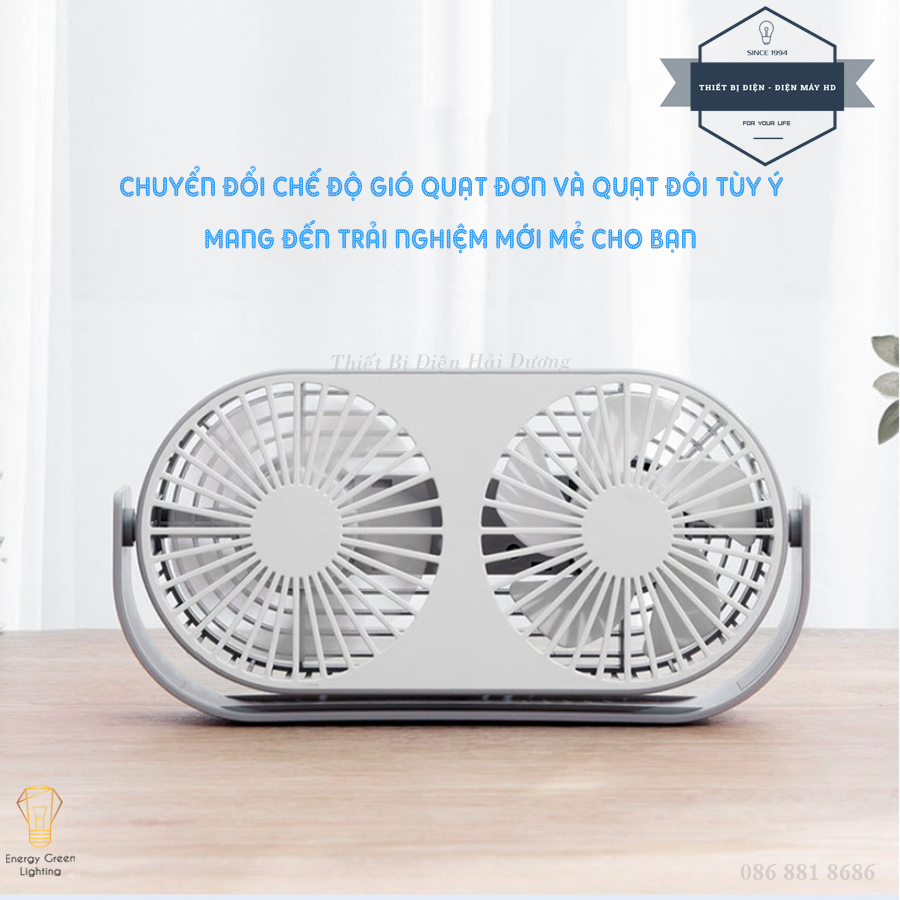 Quạt Tích Điện Couple Fan AQ20W Siêu Nhẹ - Pin Khỏe - Tích Hợp Đèn LED - Khuếch Tán Tinh Dầu - 3 Chế Độ Mát -Có Video