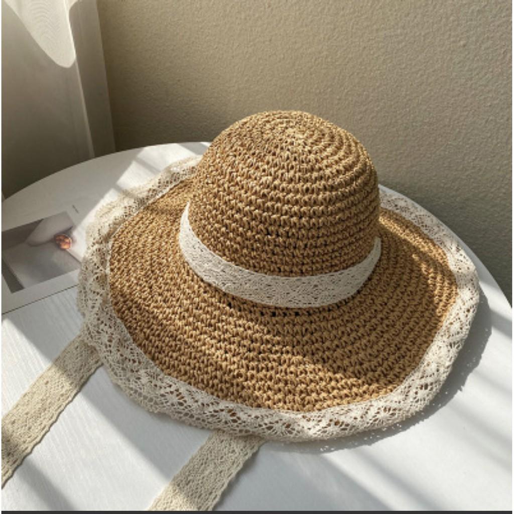MŨ CÓI VINTAGE VIỀN REN BUỘT DÂY MÃ - 01