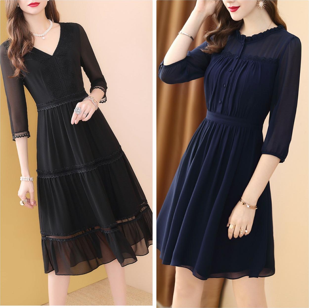 Đầm Voan Xòe Phối Ren Tay Lở NT6345N