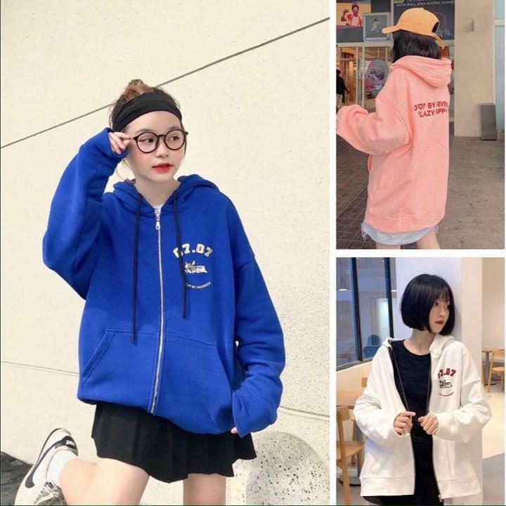 ÁO KHOÁC NỈ BÔNG THÊU CÚN 07.07 FORM RỘNG UNISEX NAM NỮ Ulzzang KUN, Áo Khoác Hoodie Zip Nỉ Bông 07 Nam nữ Unisex