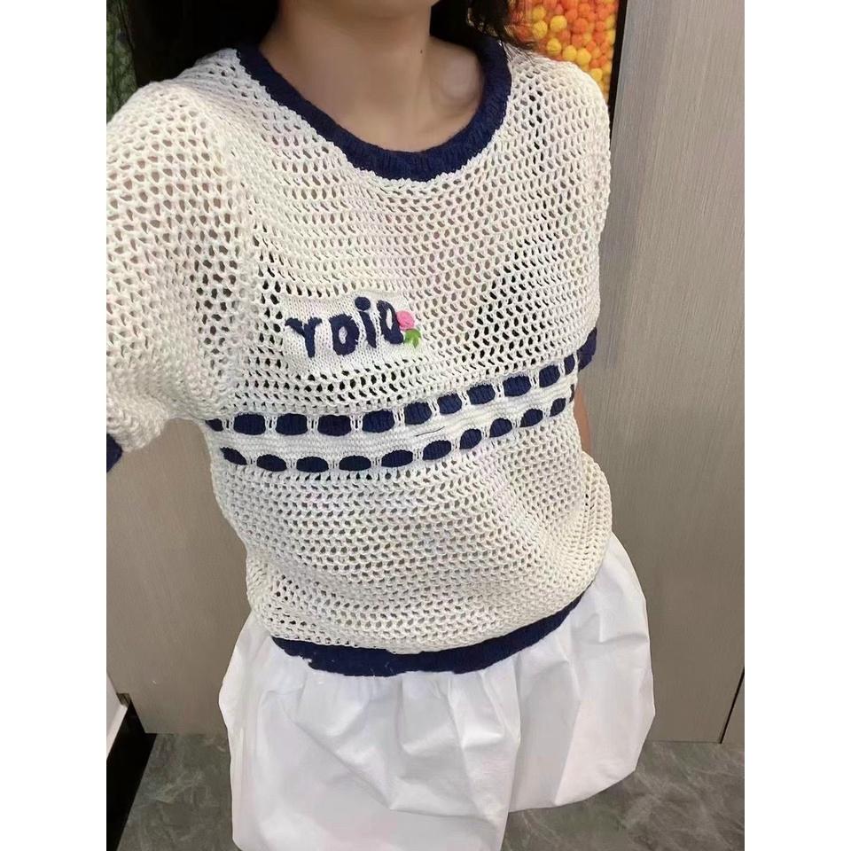 Áo len lưới thêu D.o viền tay cộc