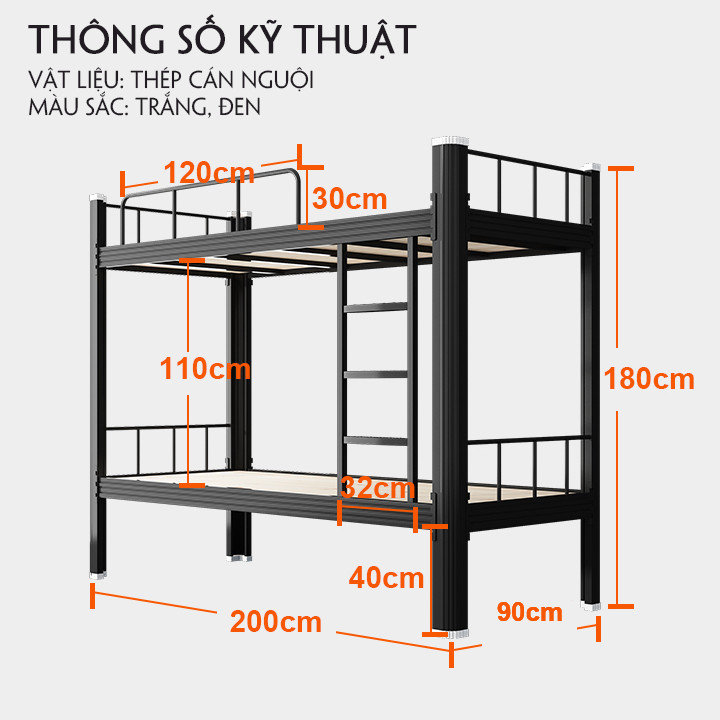 Giường ngủ 2 tầng khung thép cao cấp - Giường tầng kí túc xá, công nhân - Giường tầng trên và dưới