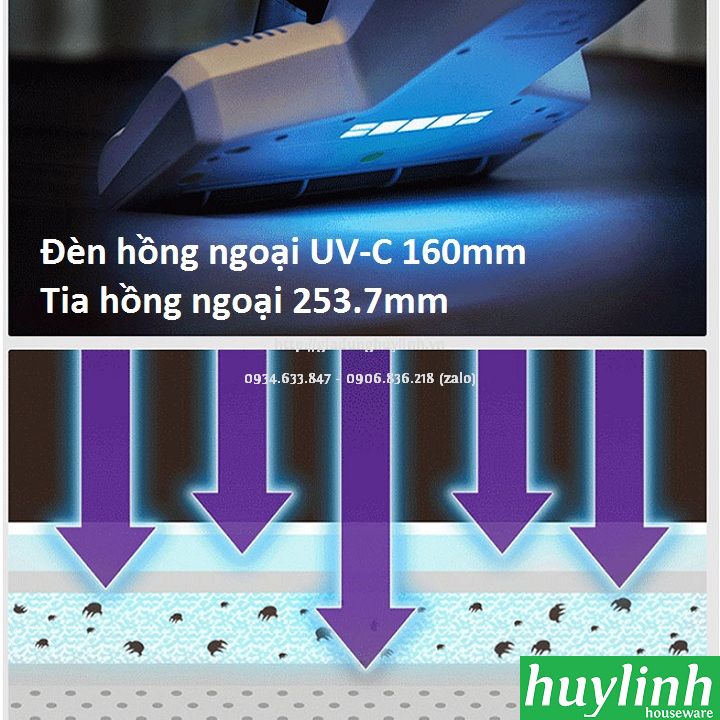 Máy hút bụi trên giường, sofa diệt khuẩn UV Tiross TS9305 - Độ rộng 22cm - 400W - Hàng chính hãng