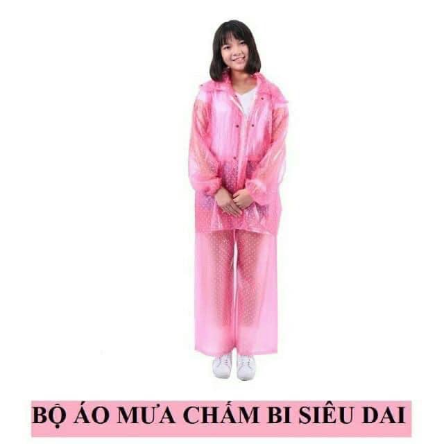 BỘ QUẦN ÁO MƯA CHẤM BI NGƯỞI LỚN SIÊU DAI, CHỐNG THẤM NƯỚC