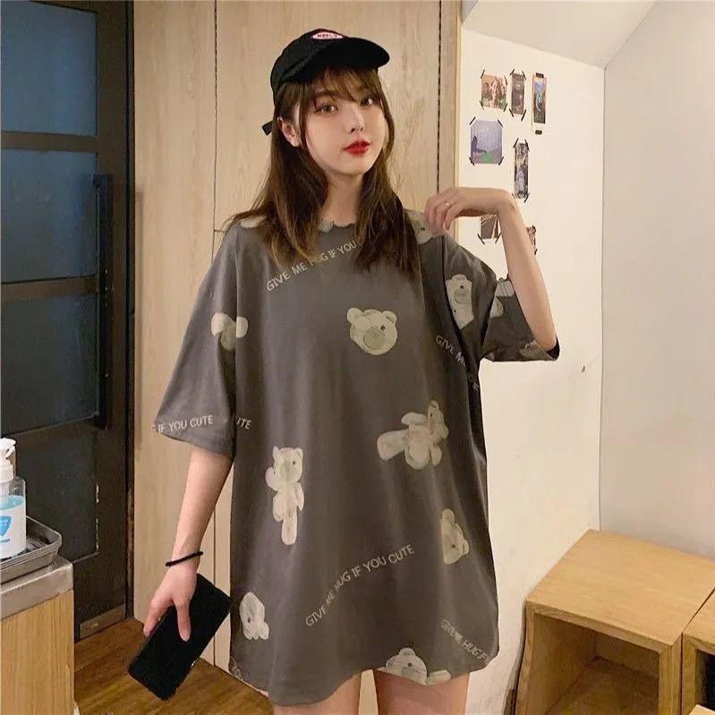 Áo thun tay ngắn dáng rộng in hình đa dạng cho nữ