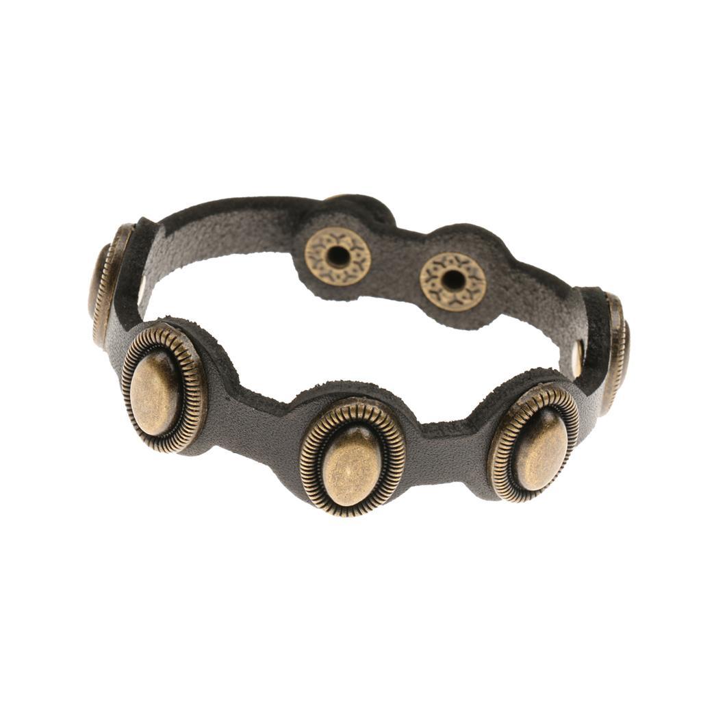 Punk Rock Black Leather Men\'s Bangle Bracelet Adjustable