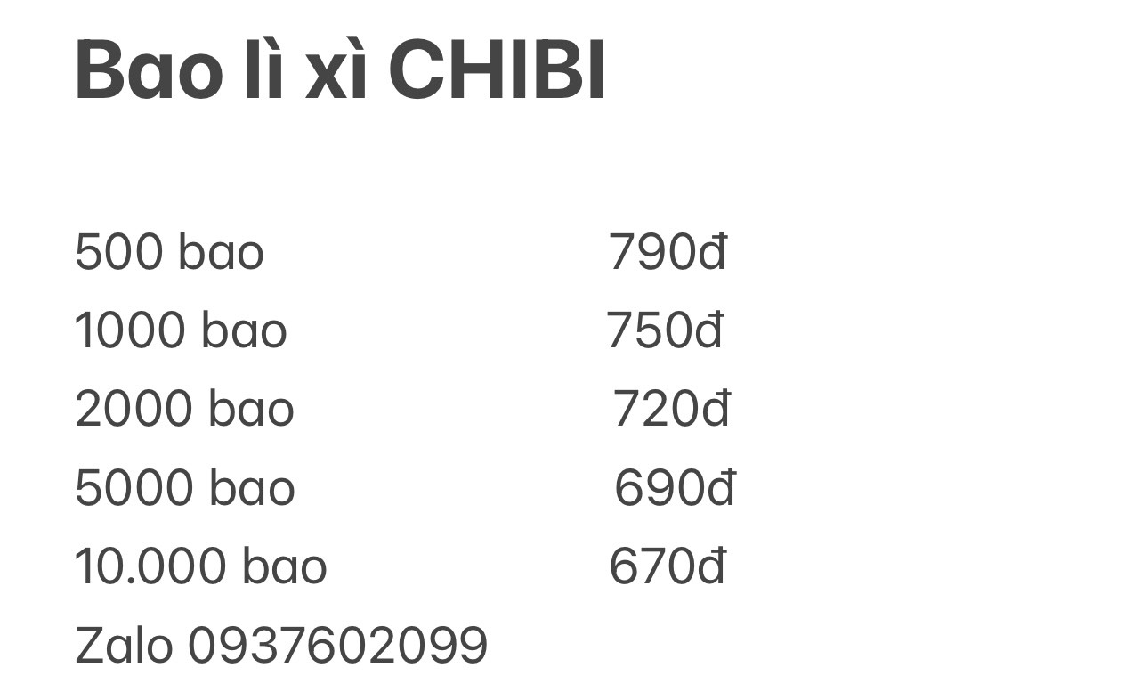 BAO LÌ XÌ CHIBI ngộ nghĩnh GIẤY BÓNG & LỤA DÀY nhiều mẫu