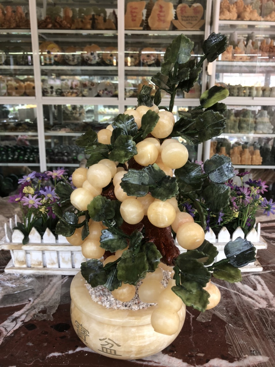 Cây tài lộc hồ lô phong thủy đá ngọc hoàng long - Cao 42 cm