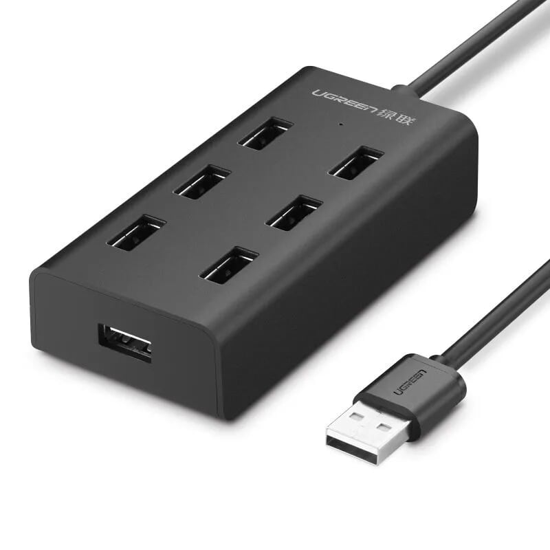 Bộ chia Hub USB 2.0*7 Port Hỗ trợ cổng nguồn Micro USB 1M màu Đen UGREEN UHU30374CR130 Hàng chính hãng