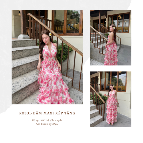 Đầm maxi Ruzimay Style Dáng xòe xếp tầng R0400