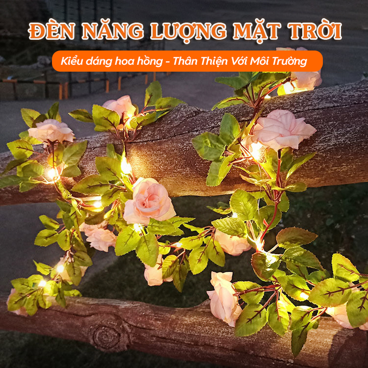 Đèn Trang Trí Năng Lượng Mặt Trời Dây Hoa Hồng, Chiều Dài 7M, 50 Bóng LED, Thắp Sáng Khu Vườn - DA3046