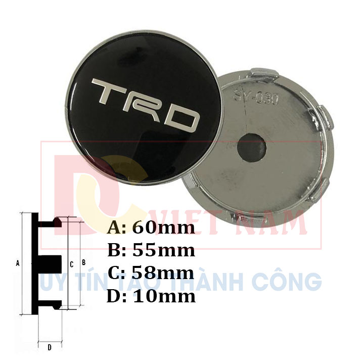 Logo chụp mâm, ốp lazang bánh xe ô tô Toyota Fortuner TRD Sportivo đường kính 60mm