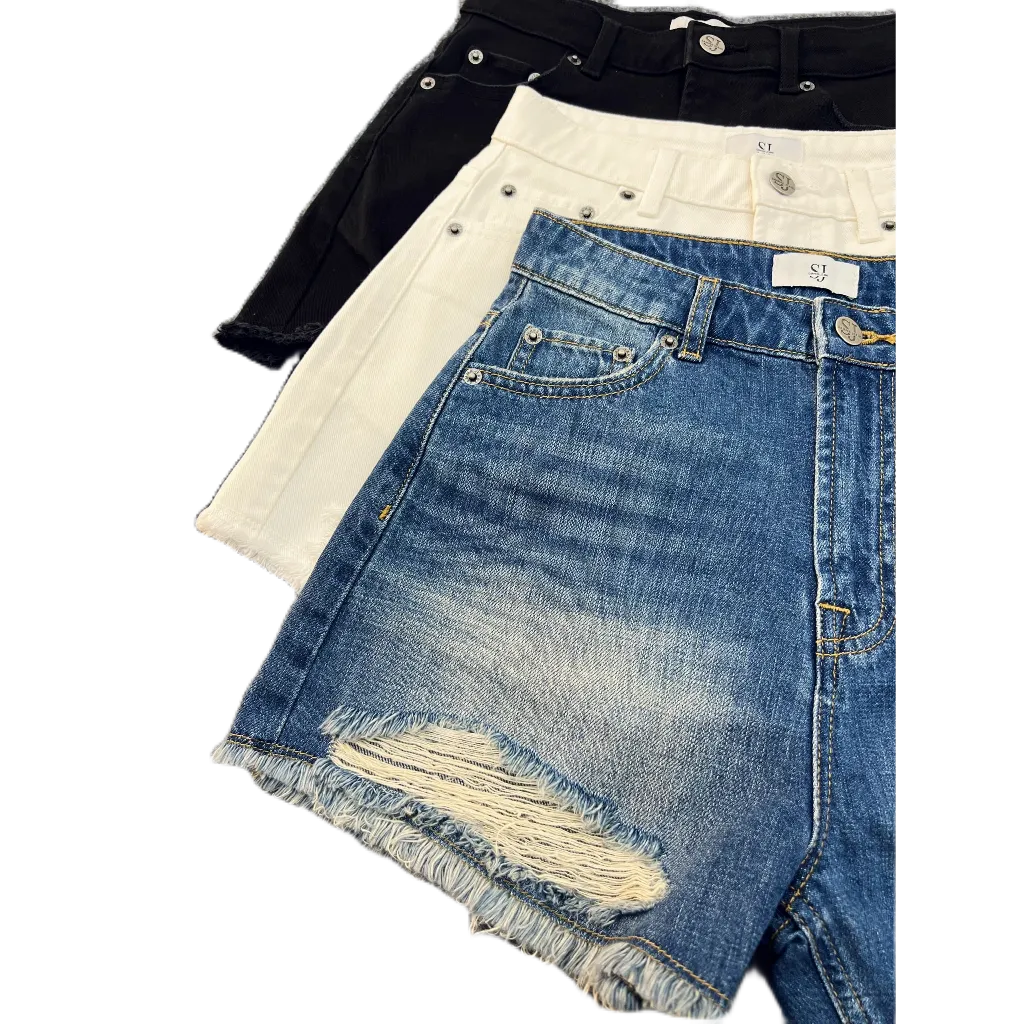 Quần short jean nữ lưng cao S01 túi đắp vuông_Quần bò jean chất Denim co giãn thương hiệu Samma Jeans